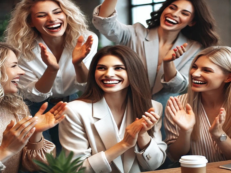 : "A diverse group of women sitting together in a cozy café, engaged in deep and supportive conversation, symbolizing the power of female friendships."